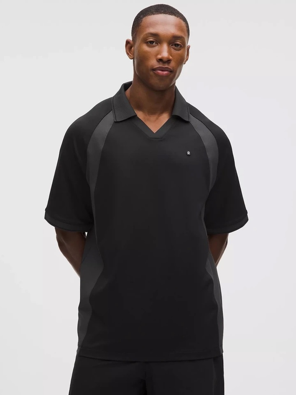 Lululemon UV-Protective Relaxed-Fit Golf Polo Shirt, Black/Graphite Grey, Sz L